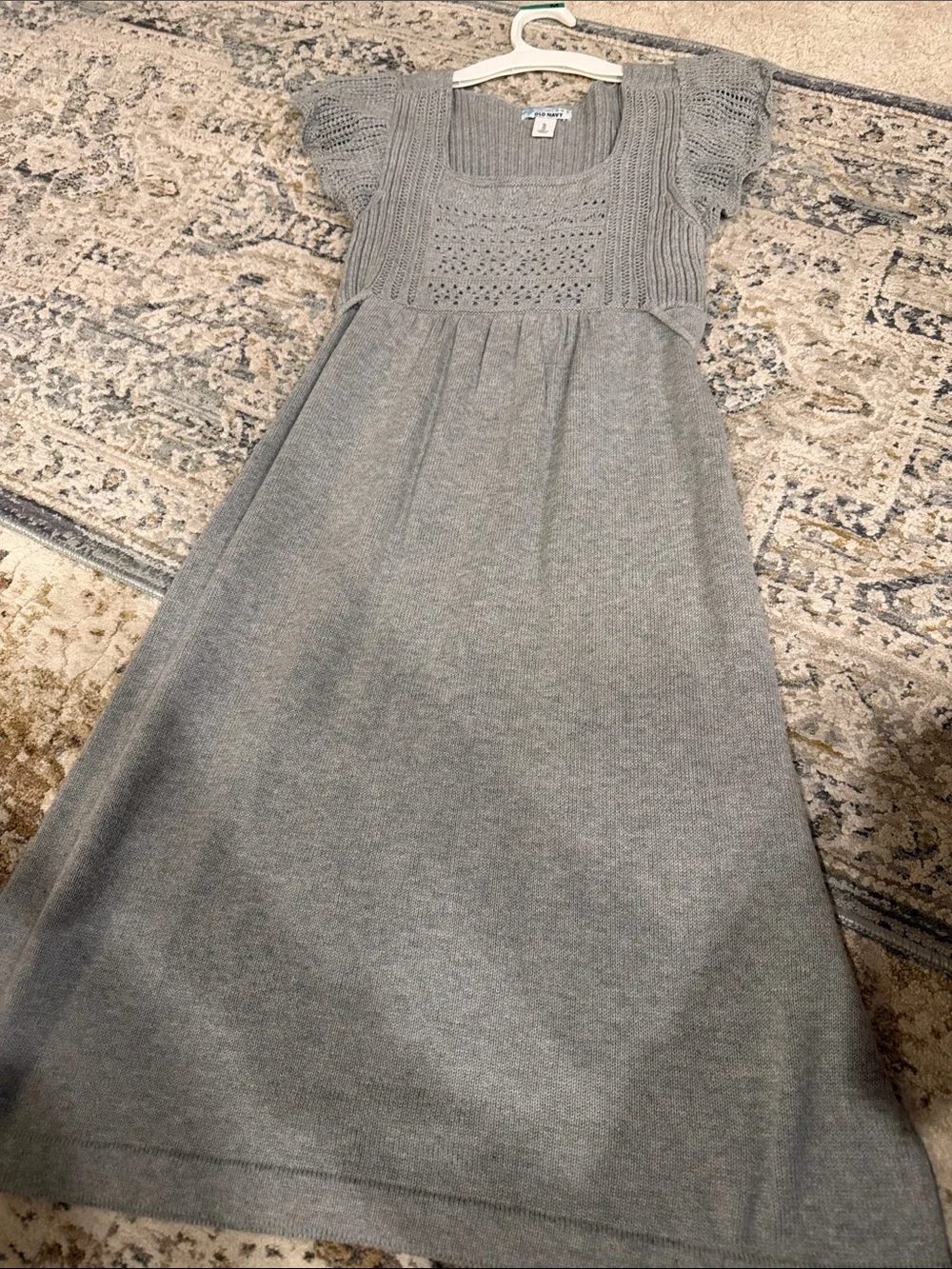 Old Navy Light Gray Crochet Yoke Knit Dress